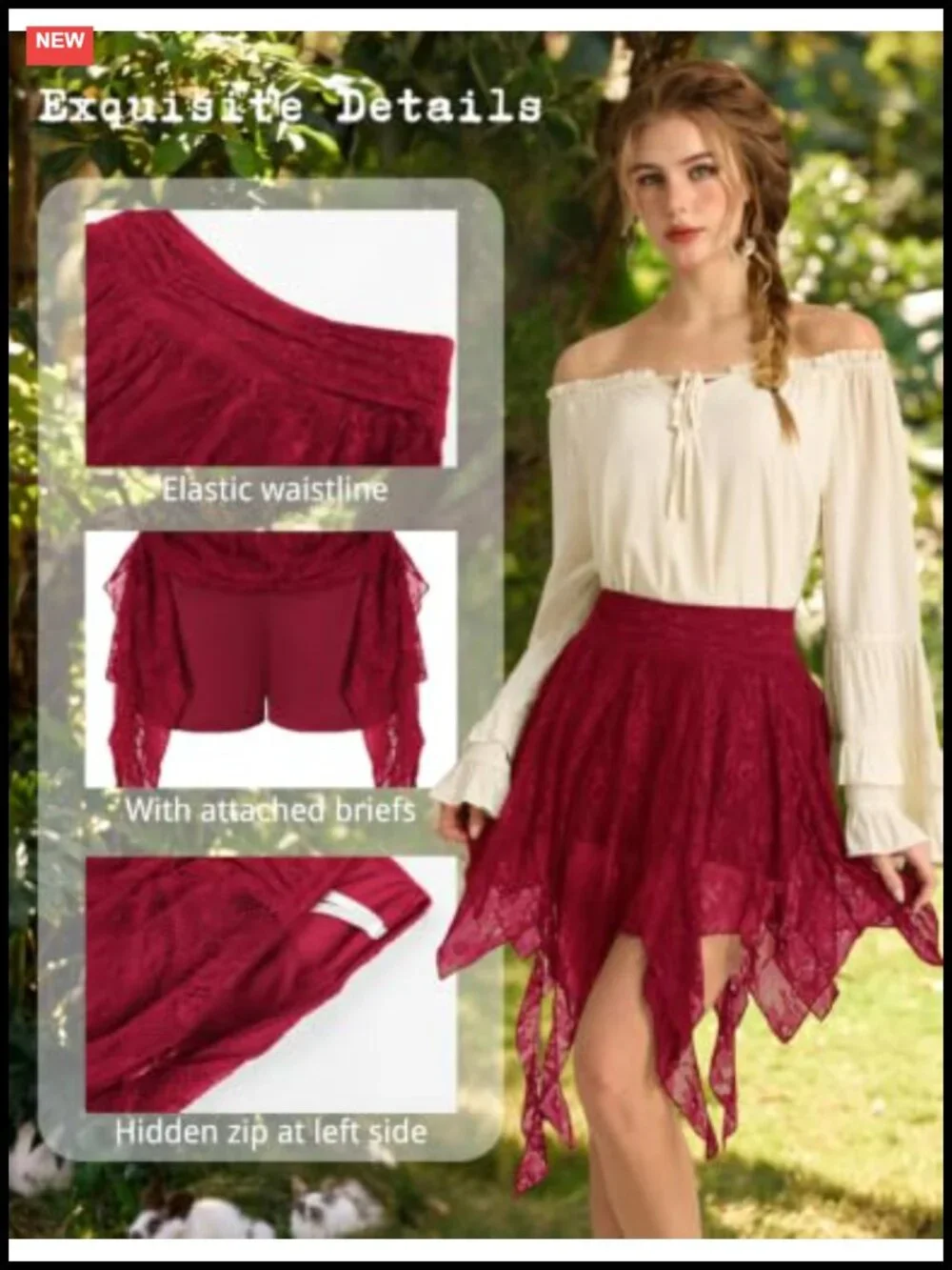 Lace Mini Skirt Asymmetrical Ruffle High Waisted A-Line Renaissance Boho Y2K